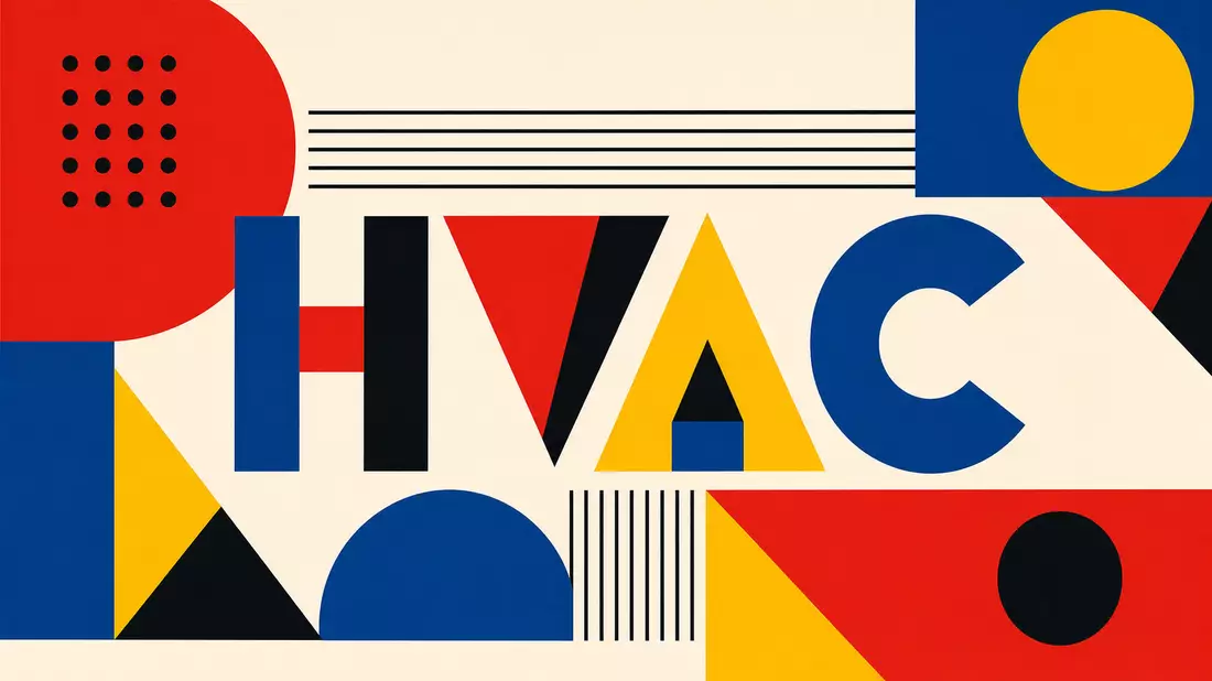 Geometrisches Bauhaus-Poster mit abstrakten Formen und dem Kürzel HVAC