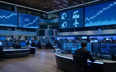 Belimo Holding AG (ISIN CH1101098163): Börsen-Editorial zeigt Trading-Floor mit Charts der SIX Swiss Exchange - Foto: THN