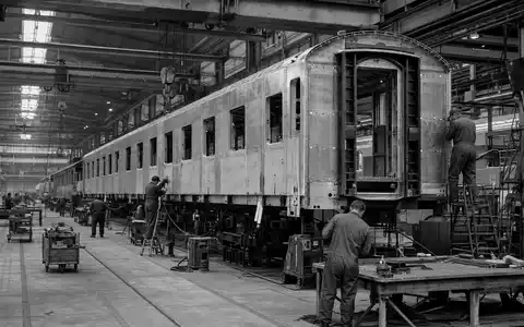 Stadler Rail AG (CH0002178181) präsentiert eine Schwarzweiss-Reportage aus der Werkhalle zur Produktion von Schienenfahrzeugen - Foto: THN