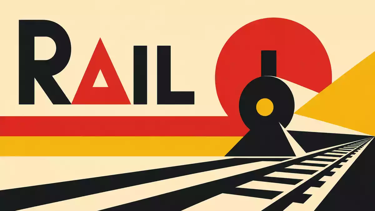 Bauhaus-Poster mit geometrischen Formen und Schriftzug RAIL