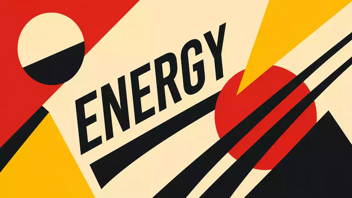 Geometrisches Bauhaus-Poster mit Kreisen, Linien und dem Wort ENERGY