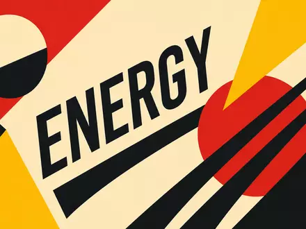 Bauhaus-Poster stellt Landis+Gyr Group AG (CH0371153492) mit geometrischen Formen und Text ENERGY grafisch dar - Foto: THN