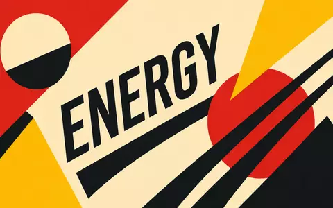 Bauhaus-Poster stellt Landis+Gyr Group AG (CH0371153492) mit geometrischen Formen und Text ENERGY grafisch dar - Foto: THN
