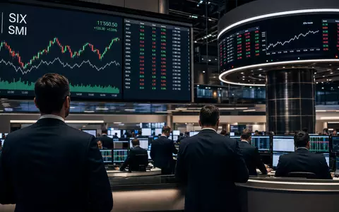 Börsen-Editorial zeigt Landis+Gyr Group AG (CH0371153492) Handelssaal der SIX Swiss Exchange mit Energie-Kurscharts - Foto: THN