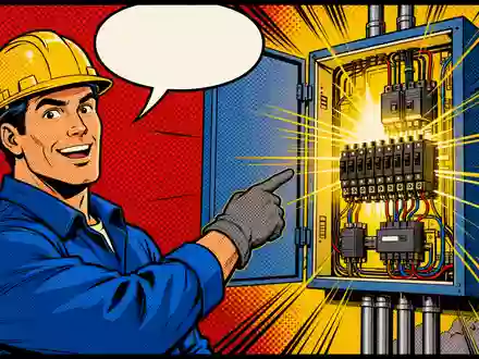 Pop-Art-Comic zeigt Landis+Gyr Group AG (CH0371153492) Techniker in leuchtender Comic-Szene an Energieanlage - Foto: THN