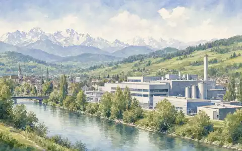Aquarellmalerei zeigt Schweizer Industriestandort von Bucher Industries AG (CH0002432174) nahe Zürich in sanften Farben - Foto: THN