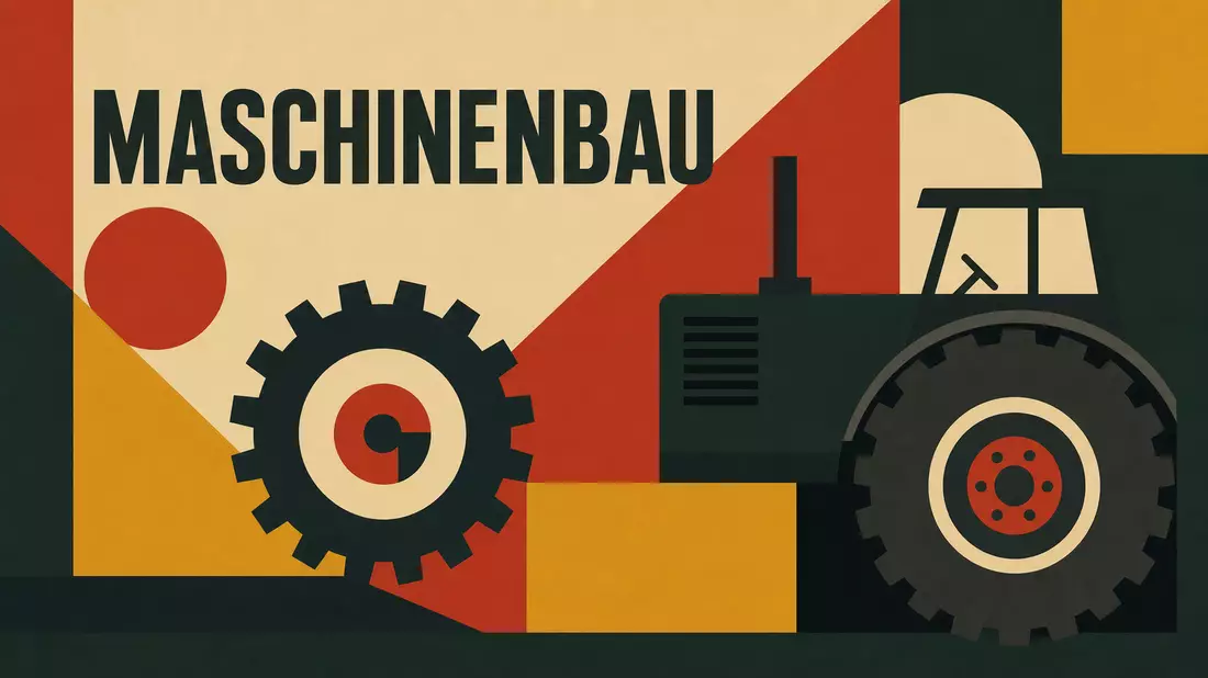 Bauhaus-Plakat mit geometrischen Formen und Text Maschinenbau