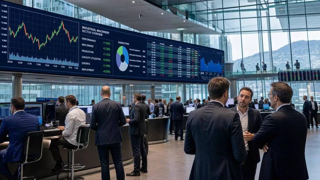 Editorialfoto der Schweizer Börse mit Charts zum Industriesektor