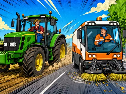 Pop-Art-Comic illustriert verspielt Landmaschine und Kommunalfahrzeug passend zu Bucher Industries AG (CH0002432174) - Foto: THN