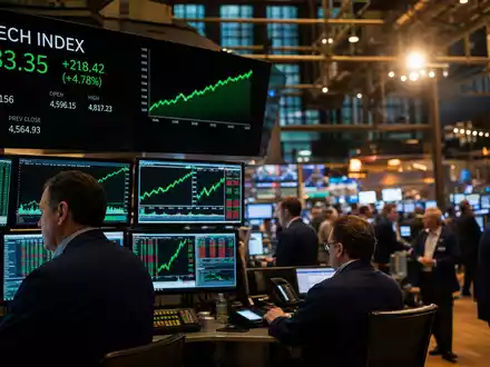 Biogen Inc. Biotech-Aktie an der NASDAQ mit steigendem Kursindex im Handelsaal ISIN US09062X1037 - Foto: THN