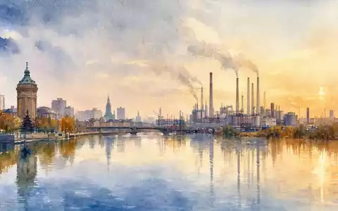 Bilfinger SE (DE0005201602) zeigt ein Aquarell Panorama der Mannheimer Skyline mit Industrieanlagen am Rheinufer - Foto: THN