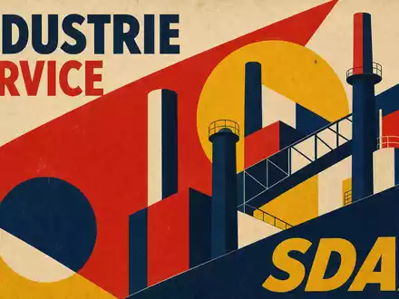 Bilfinger SE (DE0005201602) Bauhaus Poster mit geometrischen Industrieformen und Sektor Text INDUSTRIE SERVICE SDAX - Foto: THN