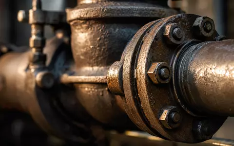 Bilfinger SE (DE0005201602) Makro Aufnahme eines Industrieventils zeigt präzise Metall Texturen und Flansch Verbindungen - Foto: THN