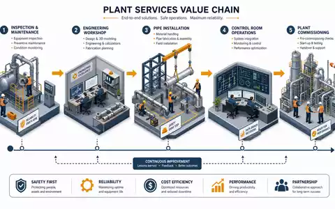 Bilfinger SE (DE0005201602) zeigt ein isometrisches 3D Diagramm der Wertschöpfungskette im Anlagen Service Sektor - Foto: THN