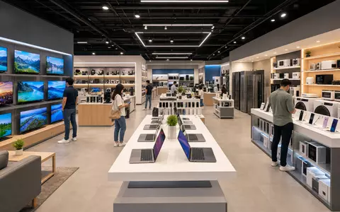 Best Buy Co. Inc. zeigt hellen modernen Elektronikhändler-Innenraum mit Displays, ISIN US0865161014 - Foto: THN