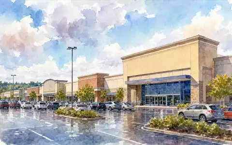Best Buy Co. Inc. Standort als Aquarell: amerikanisches Einkaufszentrum mit Parkplatz, ISIN US0865161014 - Foto: THN