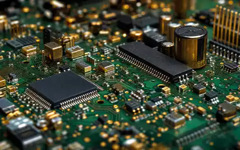 Best Buy Co. Inc. Makro-Detail grüner Leiterplatte mit Mikrochips, Sektor Elektronik, US0865161014 - Foto: THN