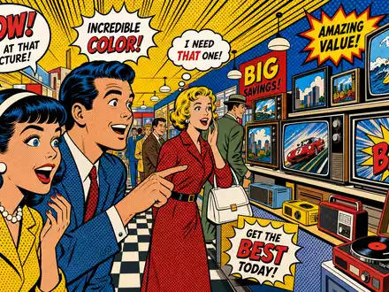 Best Buy Co. Inc. als Pop-Art-Comic: Käufer im Elektronikmarkt begeistert, ISIN US0865161014 - Foto: THN