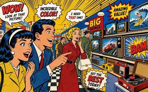 Best Buy Co. Inc. als Pop-Art-Comic: Käufer im Elektronikmarkt begeistert, ISIN US0865161014 - Foto: THN