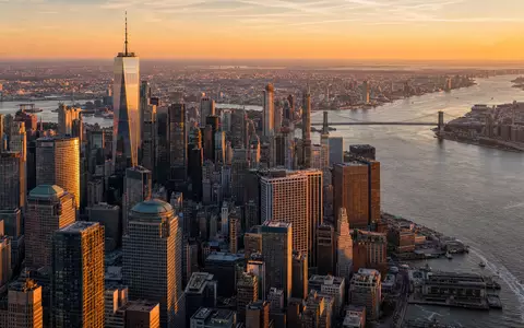 BlackRock Inc. Hauptquartier in New York, Finanzdistrikt Manhattan aus der Luft, ISIN US09247X1019 - Foto: THN