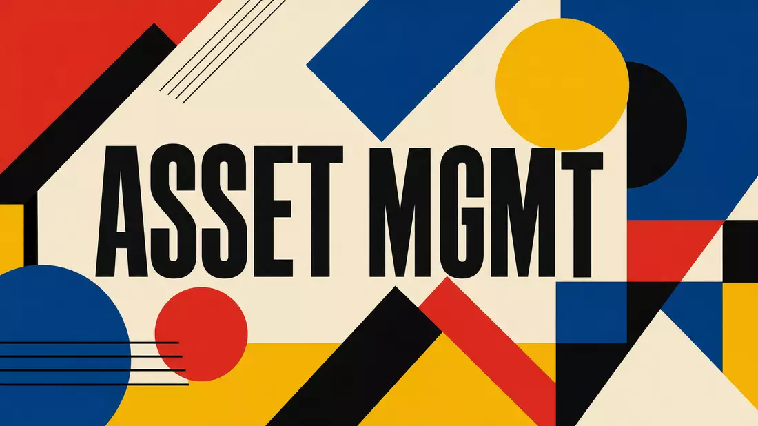 Bauhaus-Grafikposter geometrische Formen Primärfarben mit Text ASSET MGMT