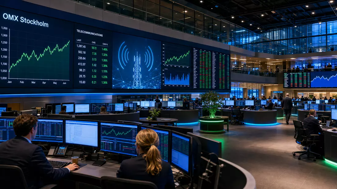 Trading-Floor mit Telekommunikations-Kurscharts, Telia Company AB, SE0000667925