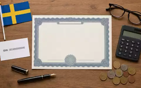 Svenska Handelsbanken (SE0007100599) als Aktienanlage zeigt dieses Flatlay mit Zertifikat, ISIN-Karte und schwedischer Flagge - Foto: THN