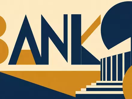 Svenska Handelsbanken (SE0007100599) gehört zum Bankensektor, dargestellt in diesem geometrischen Bauhaus-Poster mit dem Schriftzug BANK - Foto: THN