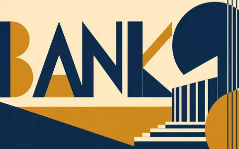 Svenska Handelsbanken (SE0007100599) gehört zum Bankensektor, dargestellt in diesem geometrischen Bauhaus-Poster mit dem Schriftzug BANK - Foto: THN