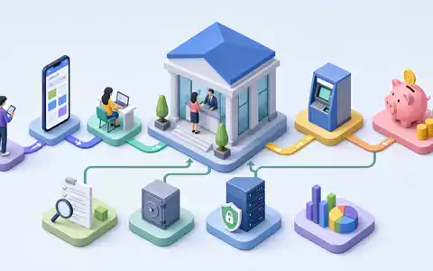 Svenska Handelsbanken (SE0007100599) bietet digitale und stationäre Bankdienstleistungen, veranschaulicht in dieser isometrischen 3D-Prozessgrafik - Foto: THN