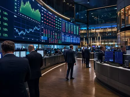Svenska Handelsbanken (SE0007100599) notiert an Nasdaq Stockholm, gezeigt in diesem Editorial-Foto des Börsen-Trading-Floors mit Sektorindizes - Foto: THN