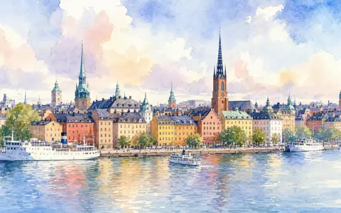 Aquarell-Ansicht der Stockholmer Altstadt repräsentiert den Heimatmarkt von Skandinaviska Enskilda Banken, ISIN SE0000148884, Schweden - Foto: THN