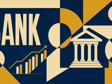 Geometrisches Bauhaus-Poster mit Sektor-Kürzel BANK repräsentiert die Branche von Skandinaviska Enskilda Banken, ISIN SE0000148884 - Foto: THN