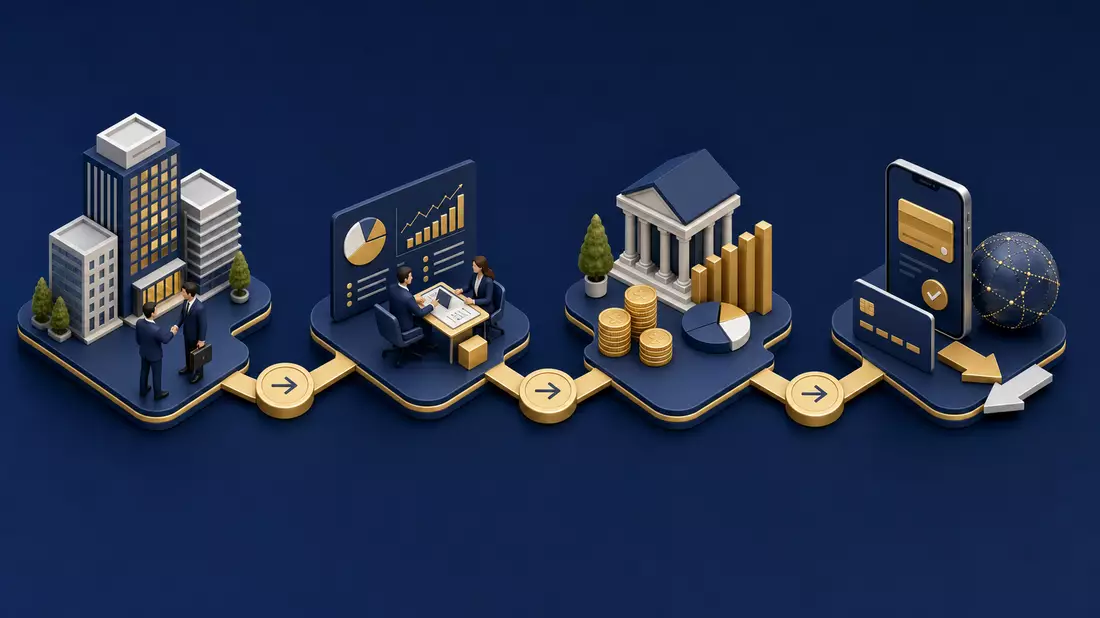 Isometrische 3D-Grafik der Bankwertschöpfung, Symbolbild Skandinaviska Enskilda