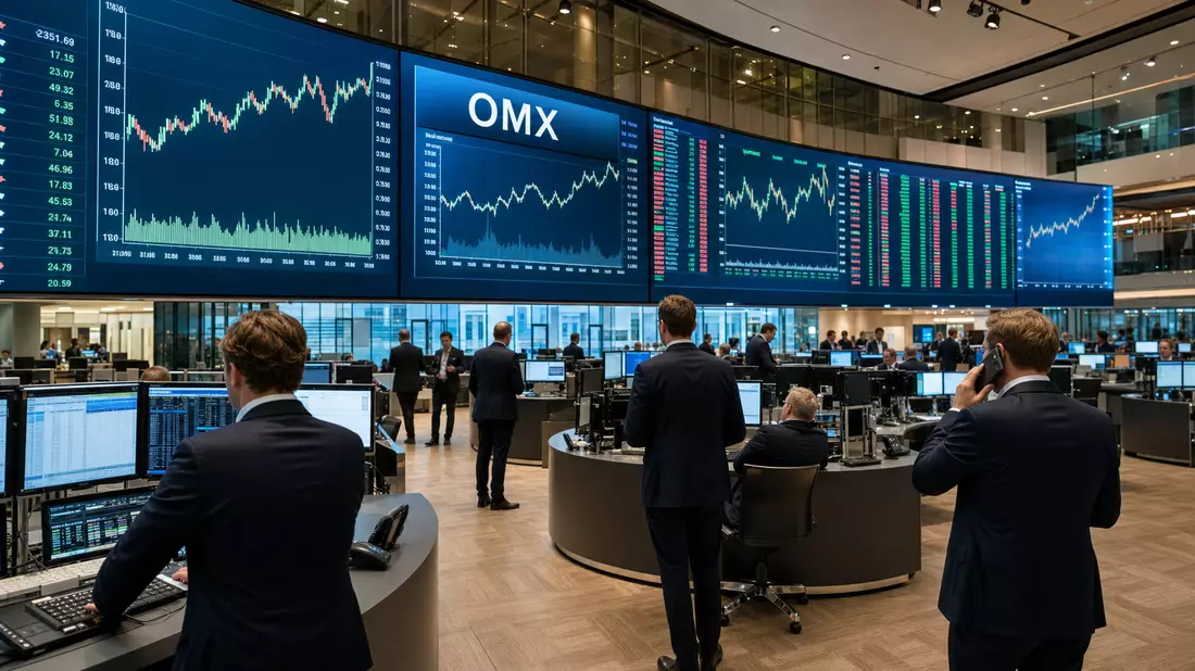 Handelsraum an der Börse mit Kurstafeln, Symbolbild Skandinaviska Enskilda Banken