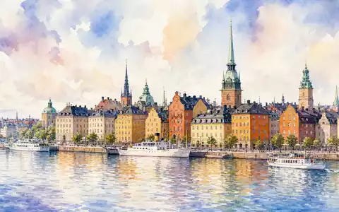 Swedbank AB (SE0000242455) hat ihren Hauptsitz in Stockholm, hier dargestellt als stimmungsvolles Aquarellgemälde der Altstadt - Foto: THN