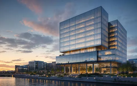Swedbank AB (SE0000242455) symbolisiert dieses architektonische Render eines gläsernen Bankgebäudes in nordischer Stadtlandschaft - Foto: THN