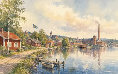 Nibe Industrier AB (SE0015988019) inspiriert dieses Aquarellbild einer kleinen schwedischen Industriestadt am ruhigen See - Foto: THN