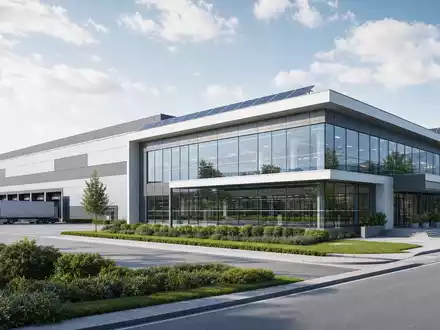 Nibe Industrier AB (SE0015988019) präsentiert ein modernes Produktionsgebäude mit großer Glasfassade und zahlreichen Solarpanelen - Foto: THN
