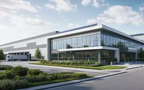 Nibe Industrier AB (SE0015988019) präsentiert ein modernes Produktionsgebäude mit großer Glasfassade und zahlreichen Solarpanelen - Foto: THN