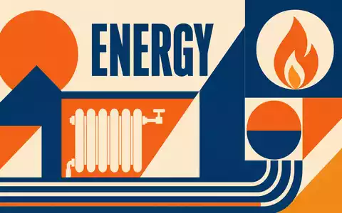 Nibe Industrier AB (SE0015988019) illustriert geometrisches Bauhaus Poster mit stilisiertem Heizkörper und dem Wort ENERGY - Foto: THN