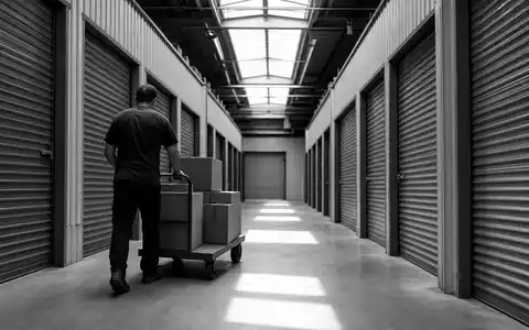 Big Yellow Group plc (ISIN GB0002869419): dokumentarische Schwarzweiß-Reportage aus einem Selfstorage-Lagerkorridor mit Arbeiter - Foto: THN