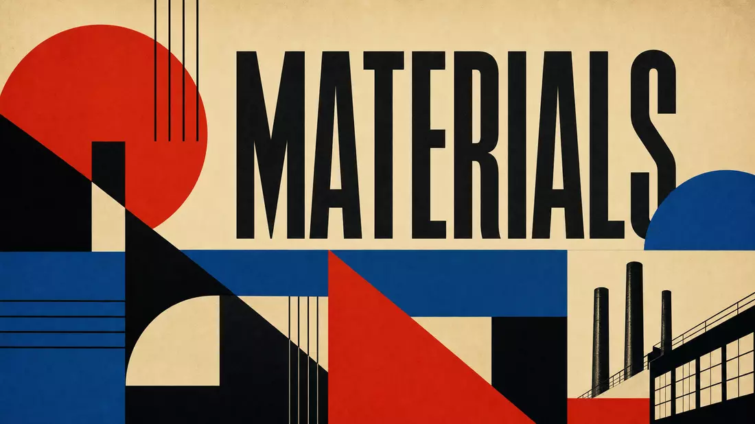 Bauhaus-Poster mit geometrischen Formen und Schriftzug MATERIALS