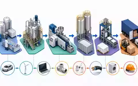 Victrex plc (ISIN GB0009292243) veranschaulicht seine industrielle Wertschöpfungskette in einer isometrischen 3D-Prozessdarstellung mit Symbolen - Foto: THN