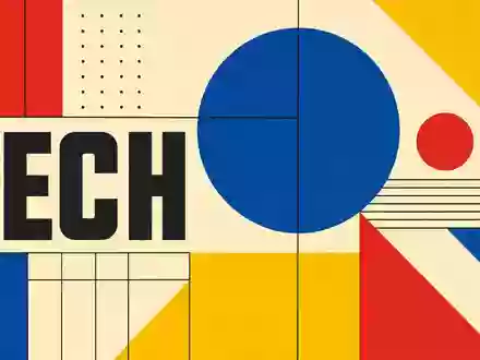 Computacenter plc GB00BV9FP302 abstrahiert als Bauhaus-Poster mit geometrischen Formen und dem Wort TECH - Foto: THN
