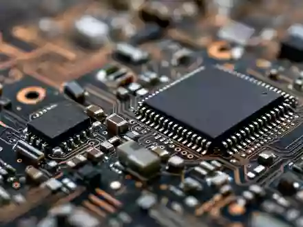 Computacenter plc GB00BV9FP302 symbolisiert durch Makroaufnahme einer Leiterplatte mit Mikrochips und Lötpunkten - Foto: THN