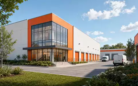 Architektonisches 3D-Render einer Selfstorage-Anlage reprĂ€sentiert Safestore Holdings plc, GB00B1N7Z094, fĂŒhrenden Anbieter von LagerflĂ€chen - Foto: THN