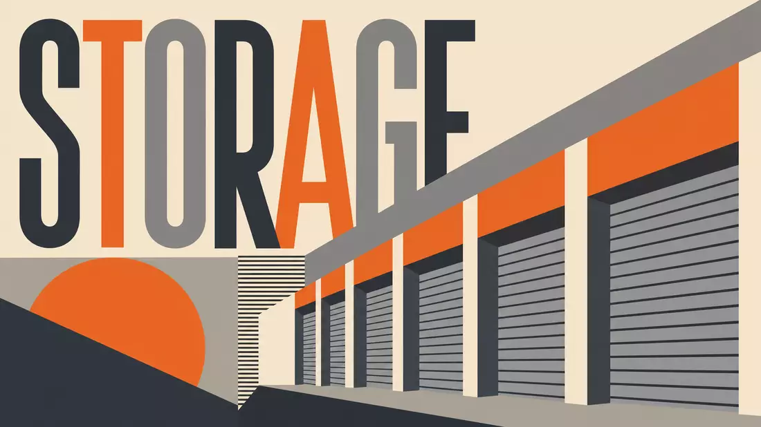 Bauhaus-Poster mit geometrischen Formen und dem Wort STORAGE