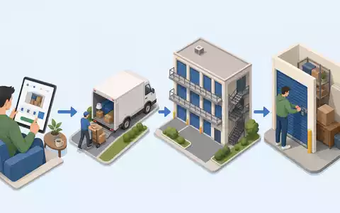 Isometrische 3D-Illustration der Wertschöpfungskette veranschaulicht Geschäftsmodell von Safestore Holdings plc, ISIN GB00B1N7Z094, Vermietung von Lagerflächen - Foto: THN