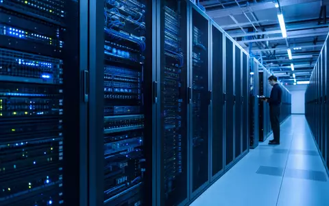 Softcat plc (GB00BYZ2B577) betreibt IT-Infrastruktur-Vertrieb, symbolisiert durch modernes Rechenzentrum mit Serverracks und blauem Licht - Foto: THN